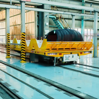 10 टन वी-आकार का ब्रैकेट आरजीवी स्वचालित रेल ट्रांसफर कार्ट